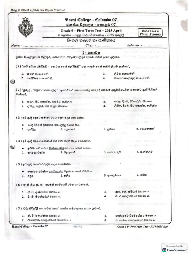 Sinhala First Term Test Paper 2025 | PDF
