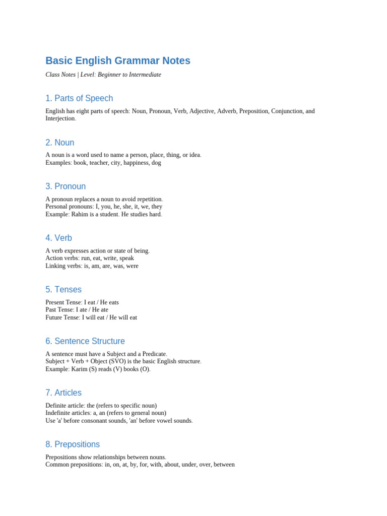 01 English Grammar Notes | PDF