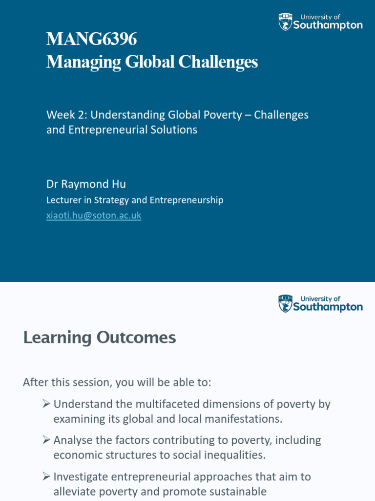 Week 2 Understanding Global Poverty – Challenges and Entrepreneurial ...