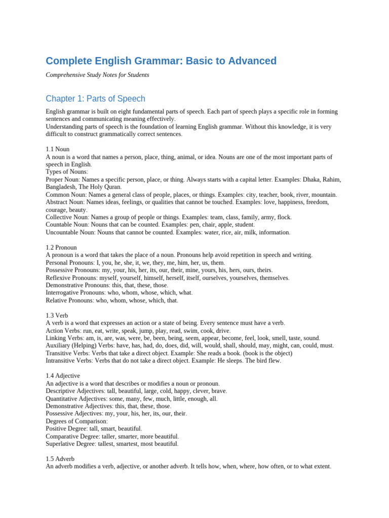01 English Grammar Notes-1 | PDF | Noun | Verb