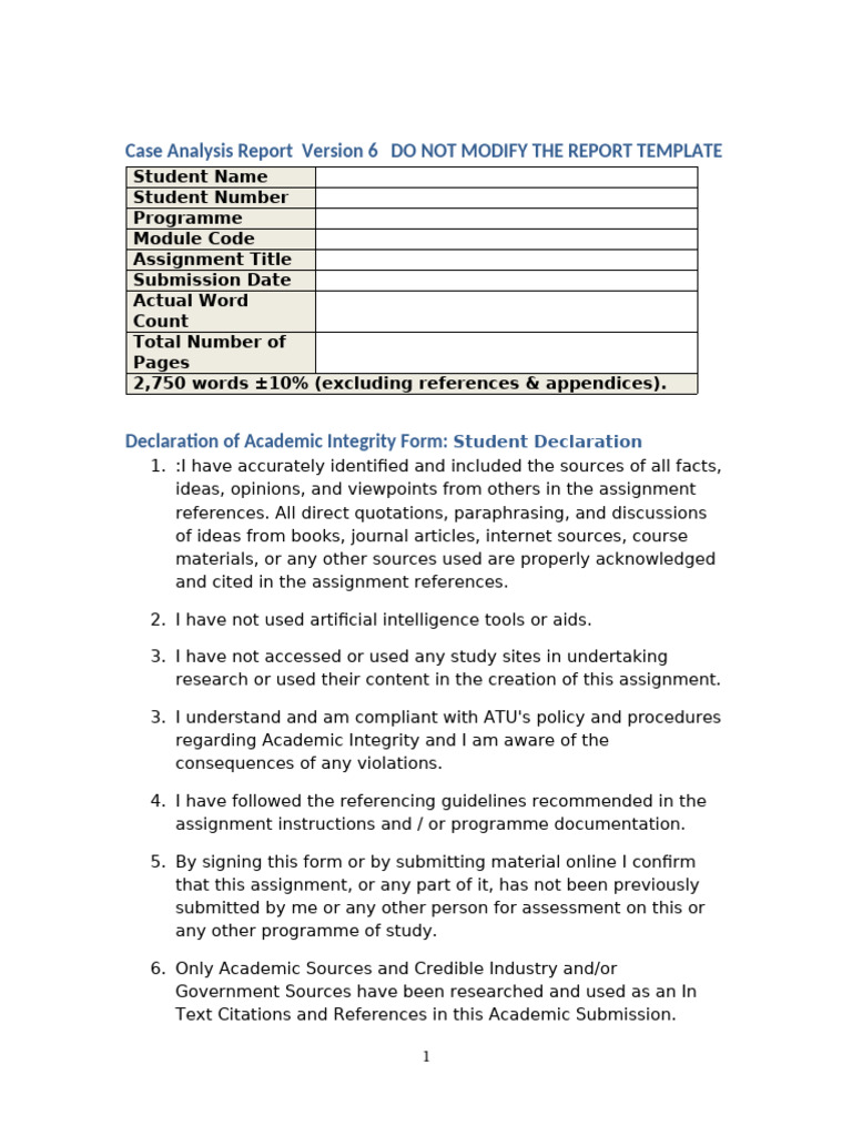 Case Study Analysis Report Revised Template Version 6 | PDF | Citation ...
