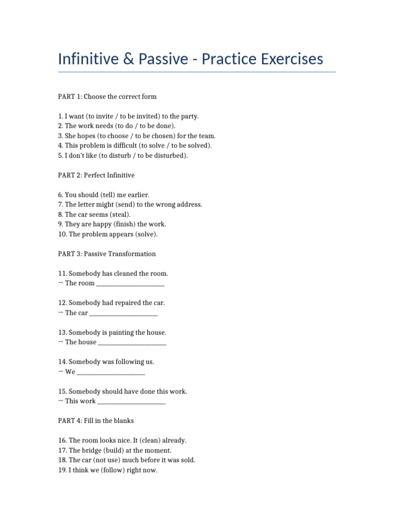 Infinitive Passive Exercises | PDF
