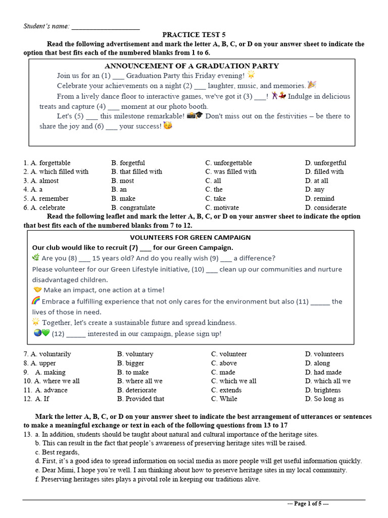 Practice Test 5 (2025 Format) | PDF | Wildfire | Trees