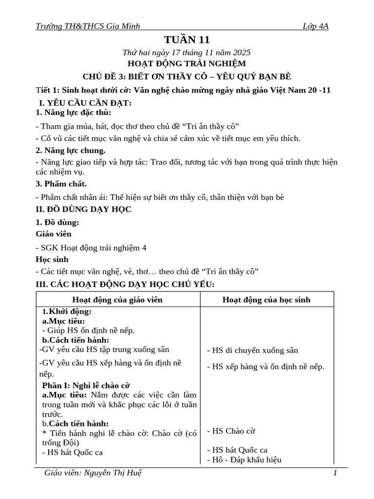 Giao an Tuan 11 Lop 4 | PDF