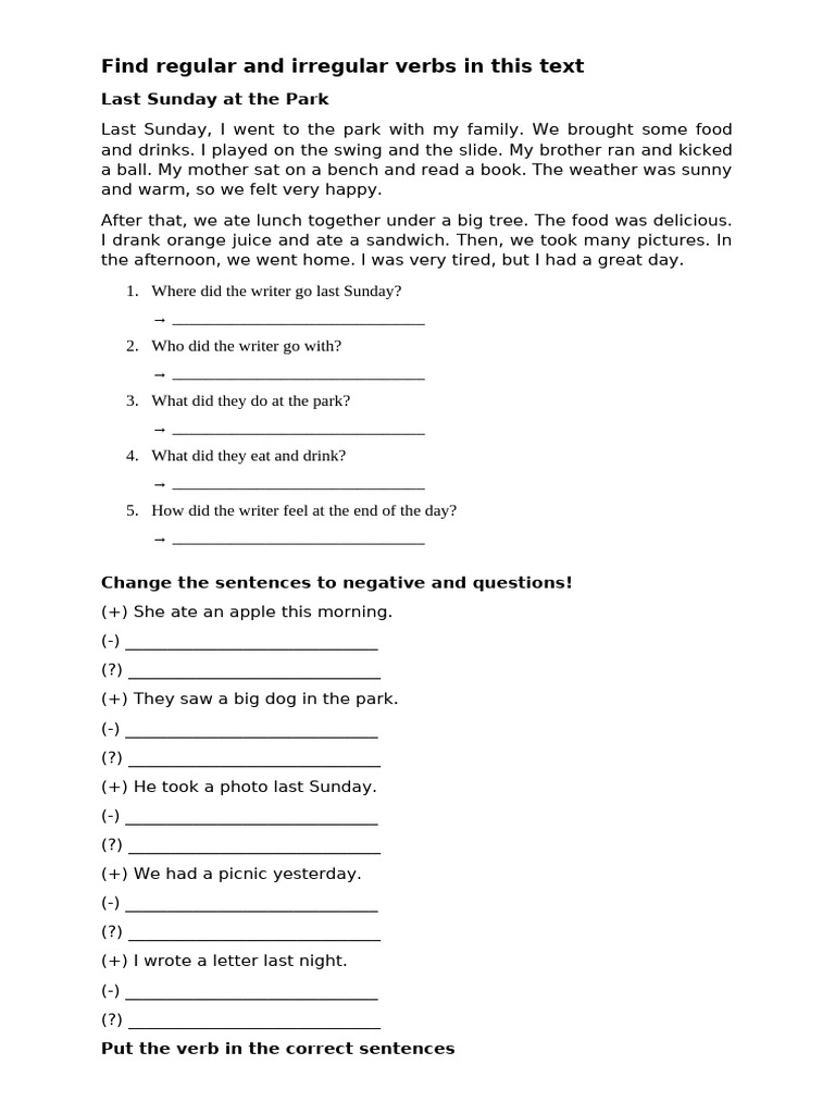 Find Regular and Irregular Verbs in This Text | PDF