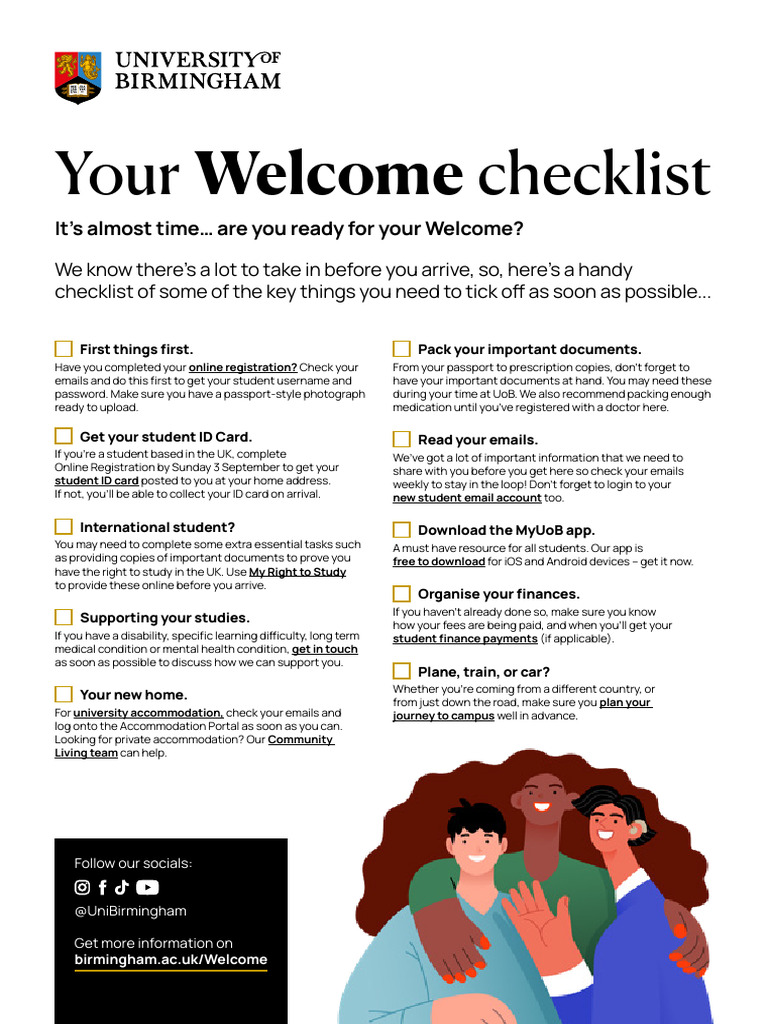 Your University of Birmingham Welcome Checklist | PDF | Identity Document