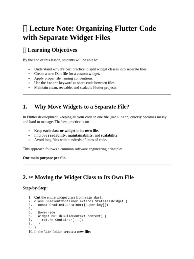 Lecture Note 3 Organizing Flutter Code with Separate Widget Files | PDF ...