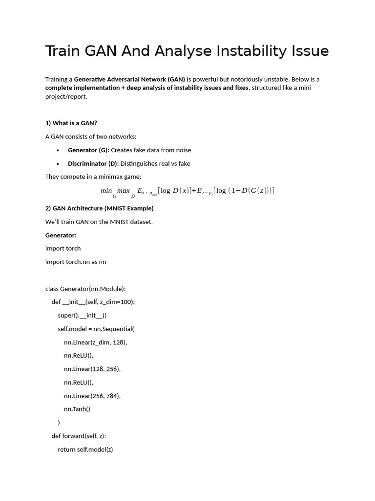 Train GAN and Analyse Instability Issue | PDF | Learning | Software ...