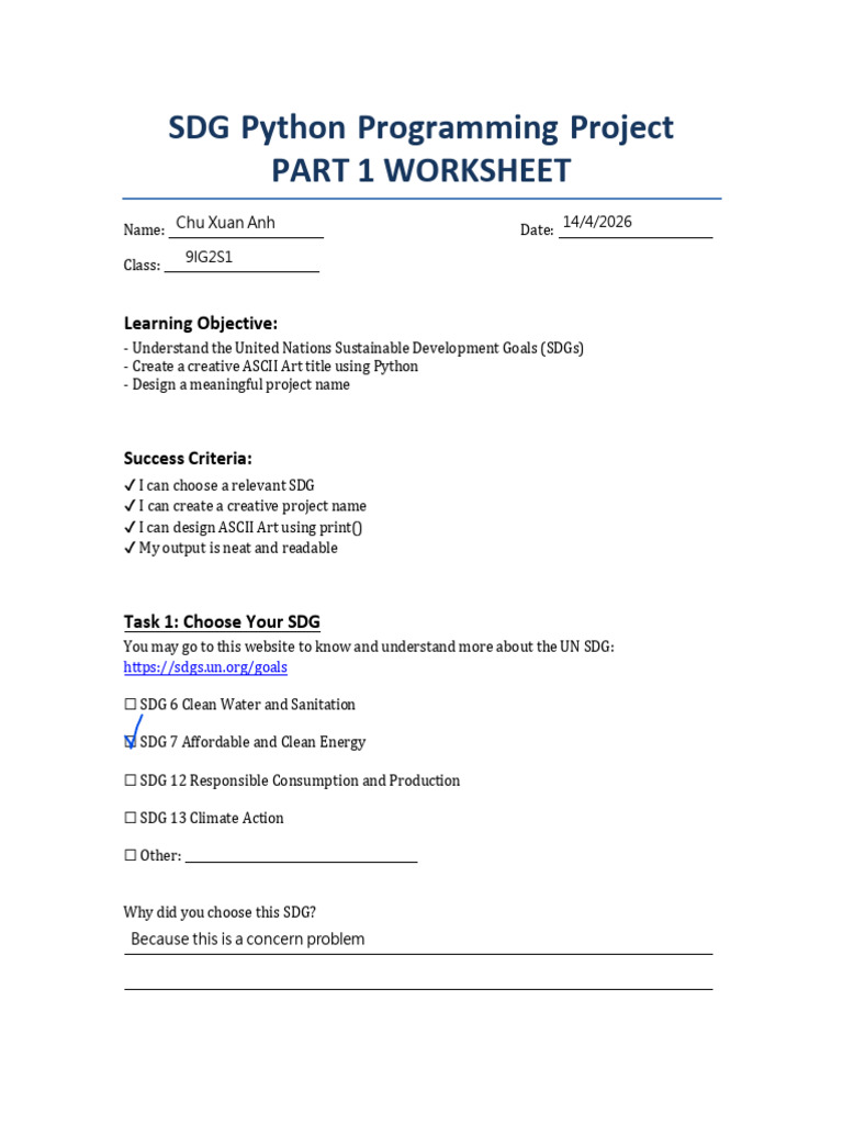 SDG ASCII Worksheet Part1 (1) | PDF
