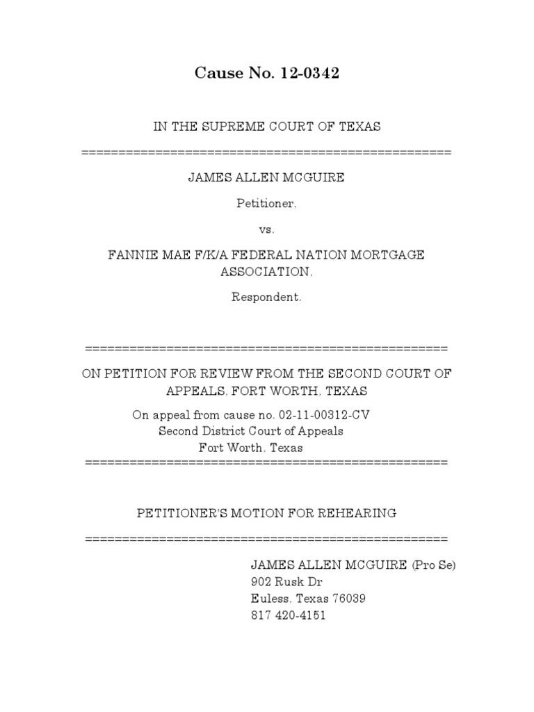 Motion for Rehearing (Final) r1 Appellate Court Mortgage Law