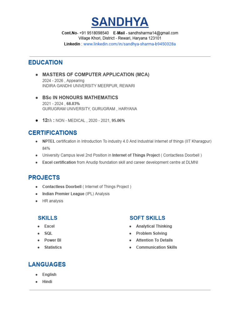 Sandhya Sharma Cv | PDF