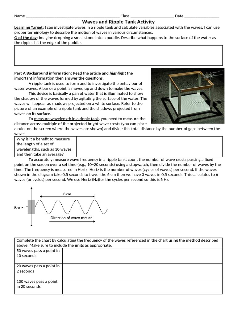 Waves and Ripple Tank Activity | PDF | Frequency | Waves