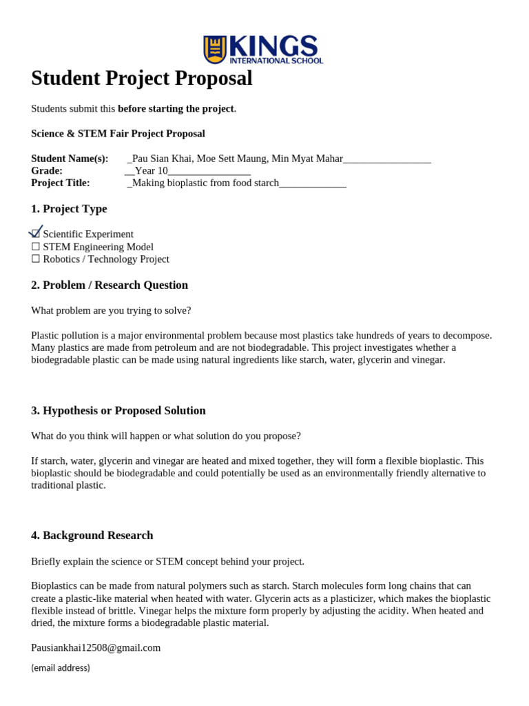 Science Project Proposal_2026 | PDF | Plastic | Biodegradation
