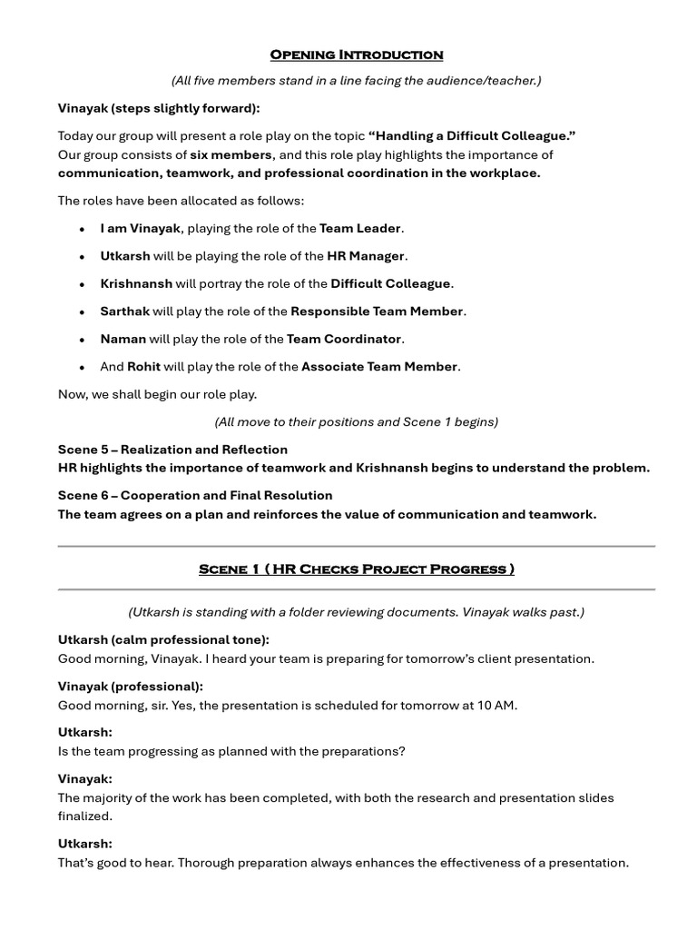 Role Play Script 1 | PDF