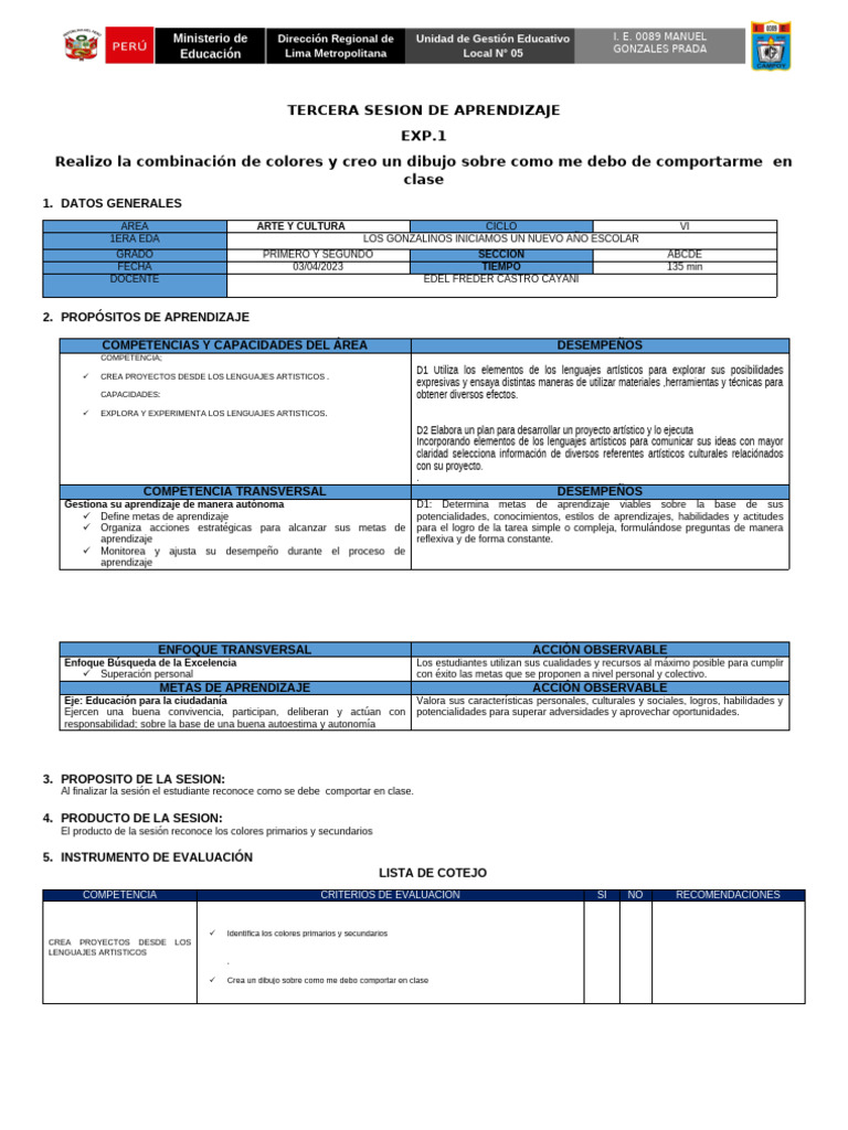 SESION 3 DE APRENDIZAJE 2023 ARTE Y CULTURA.. | PDF | Aprendizaje ...