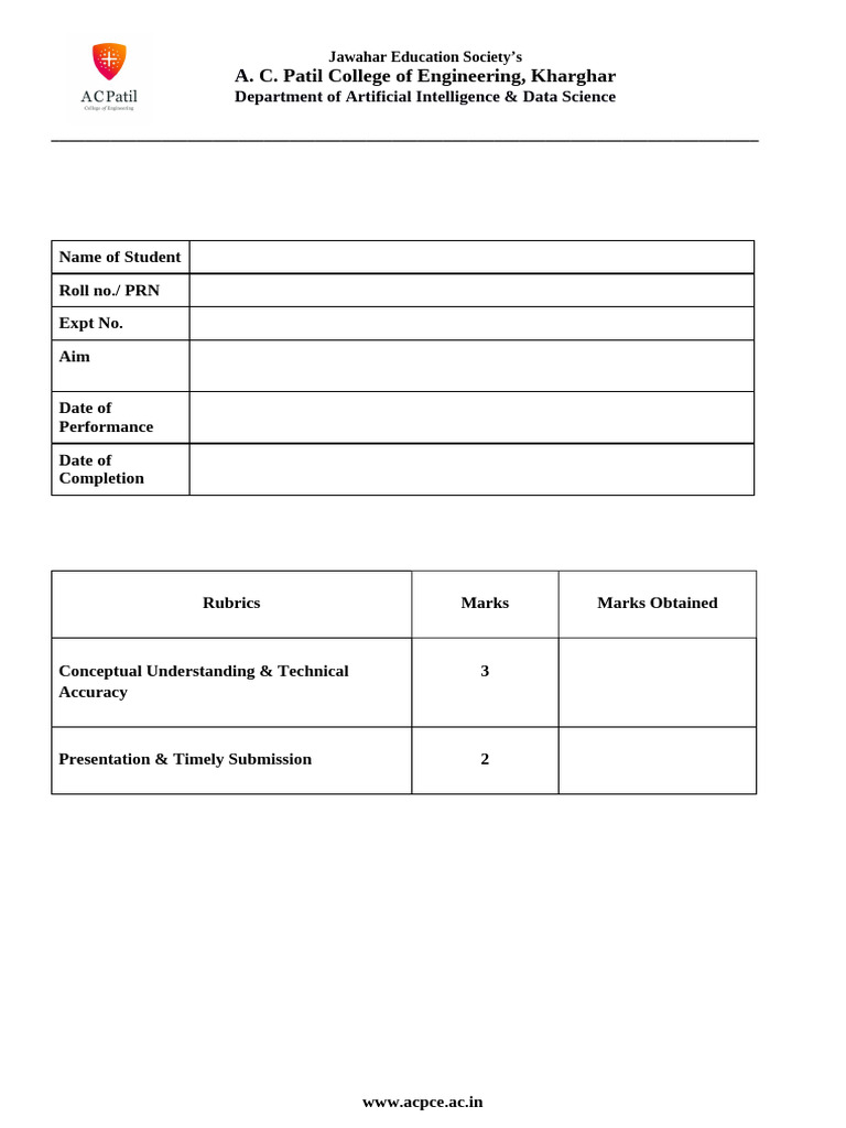 Evaluation Rubrics for 5 Marks Assignment | PDF