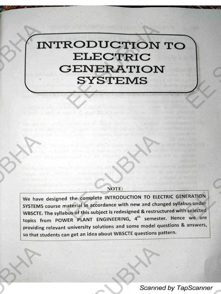 Introduction to Electric Generation Systems by Ee Subha | PDF