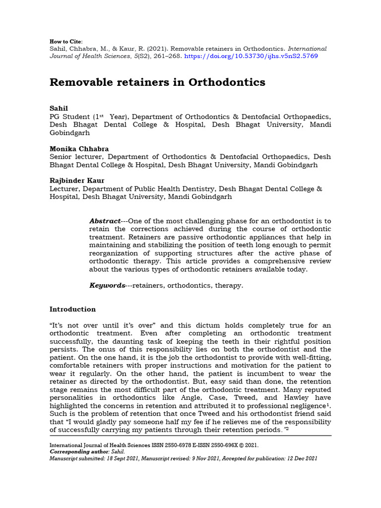 Removable Retainers in Orthodontics | PDF | Orthodontics | Dentistry ...