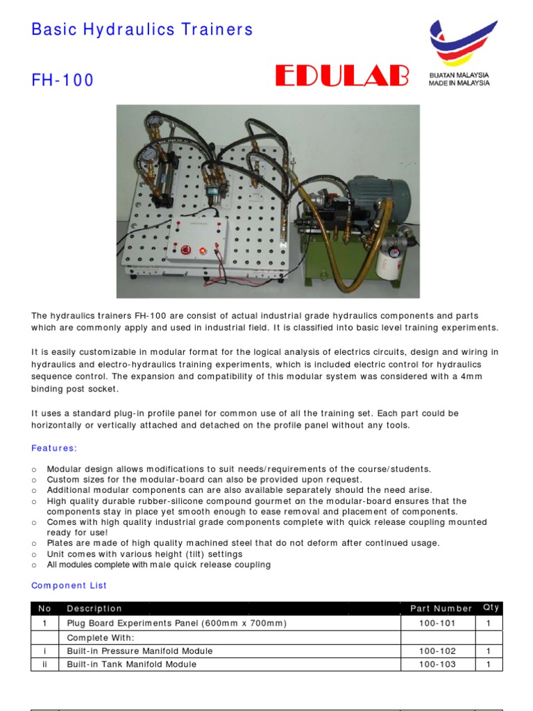 Basic Hydraulics Trainers FH100 PDF Plumbing Building Engineering