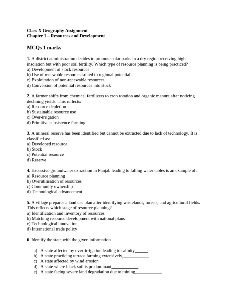 Class X Geography Ch 1 Assignment | PDF | Agriculture | Soil