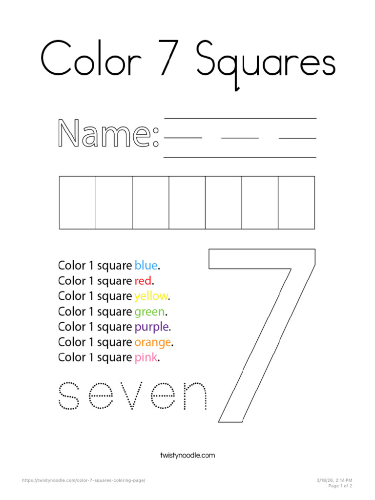 Color 7 Squares Coloring Page - Twisty Noodle | PDF