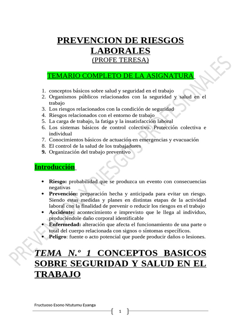 Clases de Prevencion de Riesgos Laborales | PDF | Derecho laboral ...
