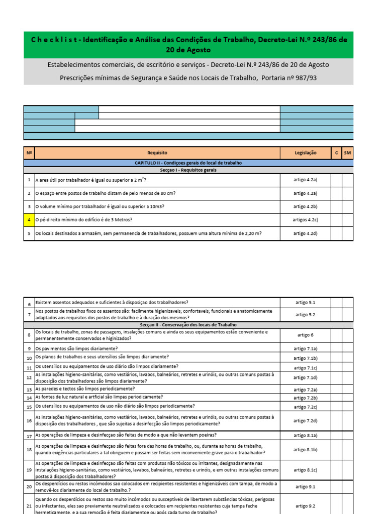 Checklist Identificaoeanlisedascondiesdetrabalho | PDF | Armazém | Ar ...
