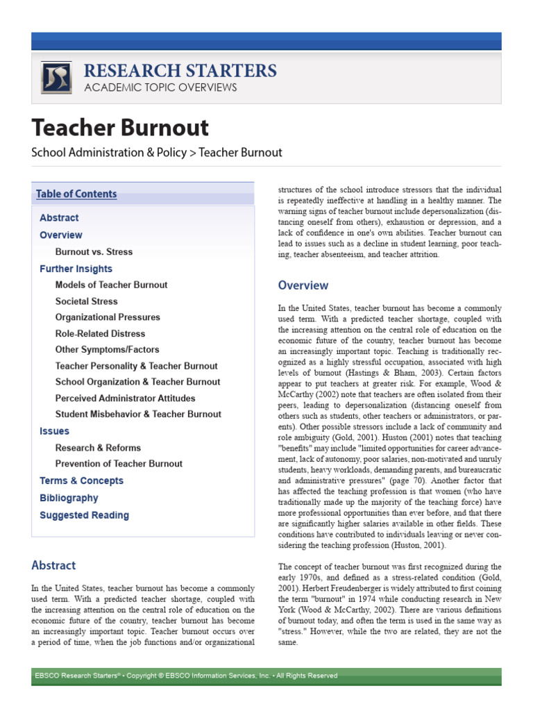 Teacher Burnout | PDF | Occupational Burnout | Stress (Biology)