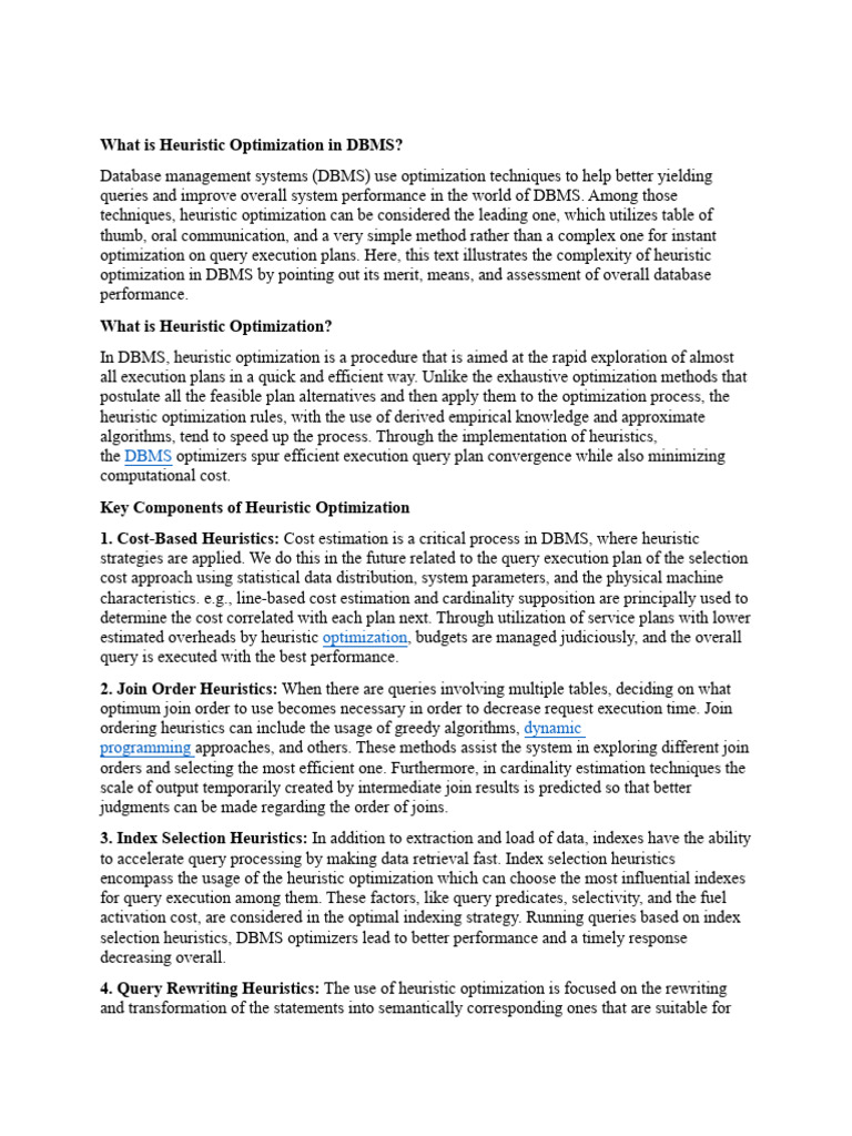 What is Heuristic Optimization in DBMS | PDF | Mathematical ...