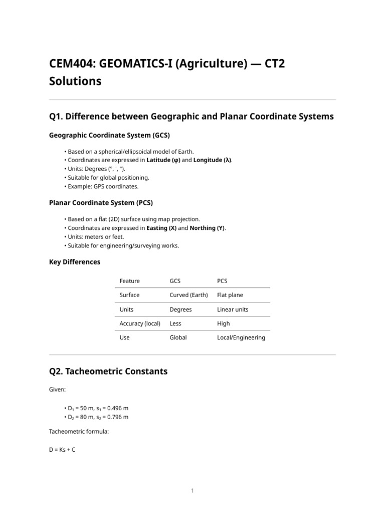 Geomatics Ct2 Solutions | PDF | Applied Mathematics | Geometry