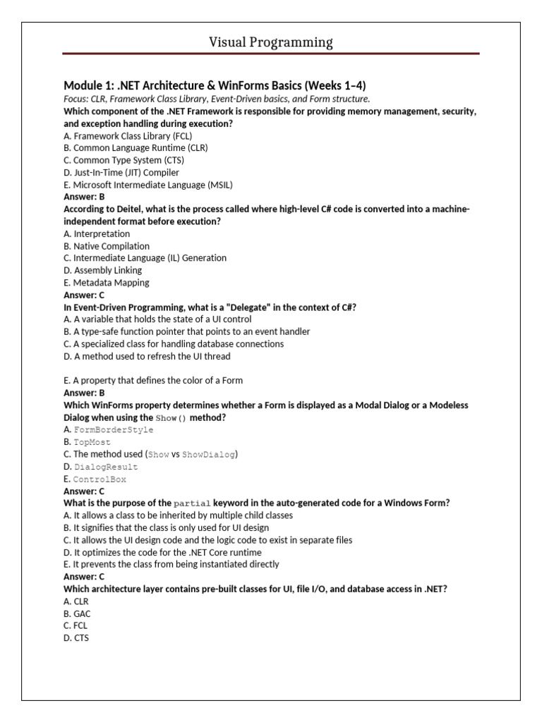 Visual Programming MCQ's | PDF | Databases | Computer File