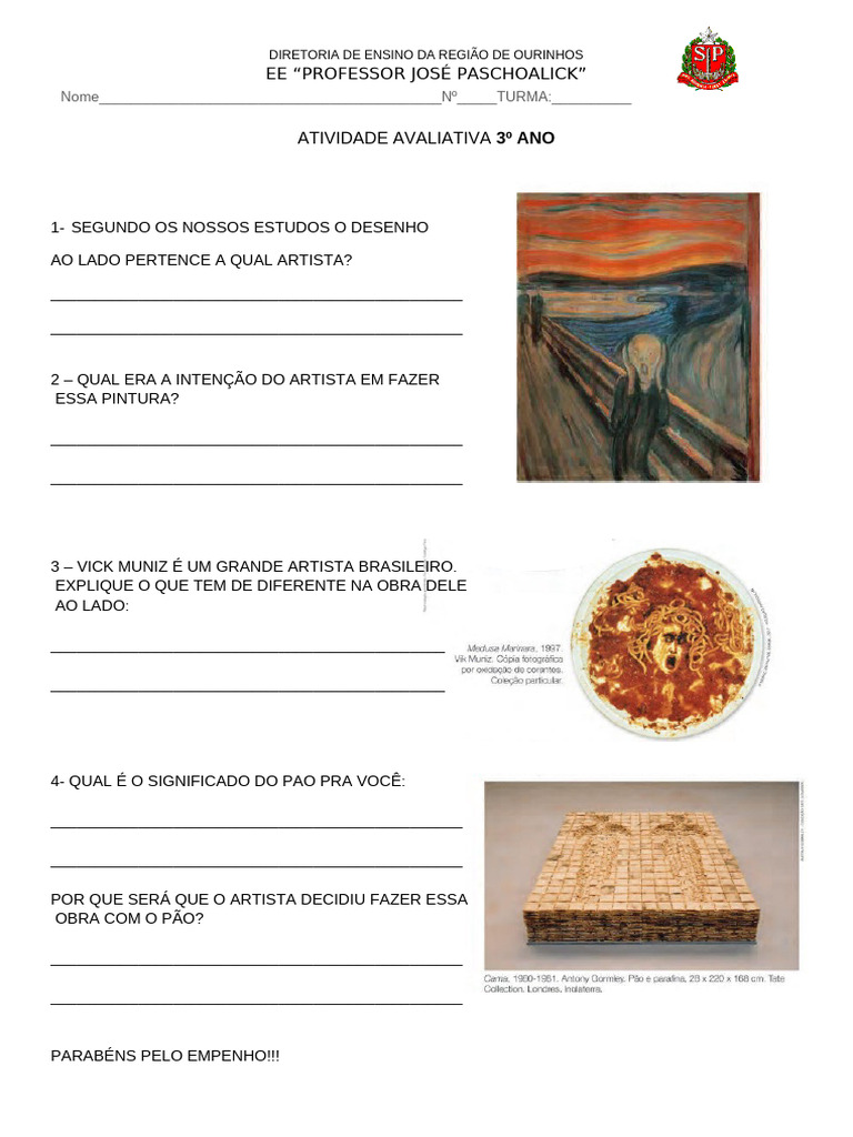 Atividade Av. Arte 3º Ano (1) 2021 | PDF