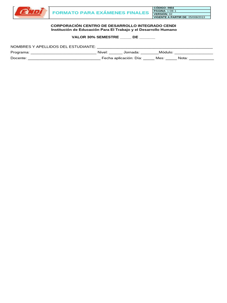 IN04 Formato Para Exámene Finales | PDF