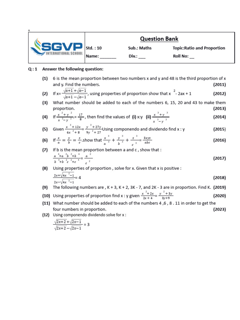 10 Maths QB Ch7RatioandProportion | PDF