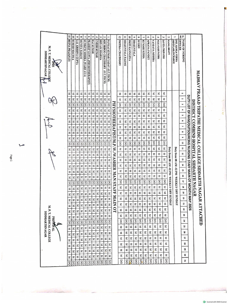 Duty Roster May 2026 | PDF