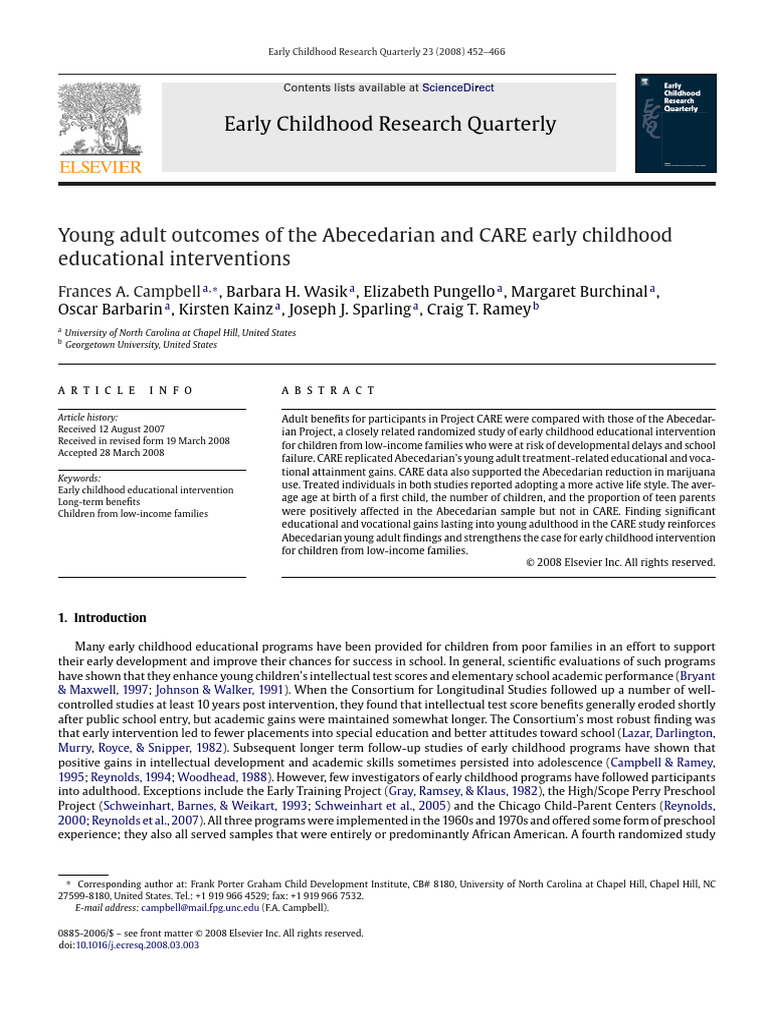Young Adult Outcomes of the Abecedarian and CARE Early Childhood ...