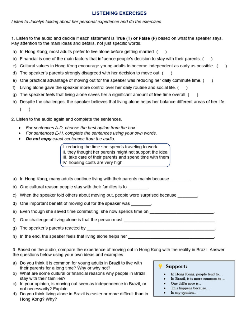 LISTENING EXERCISES | PDF | Cognition | Behavioural Sciences