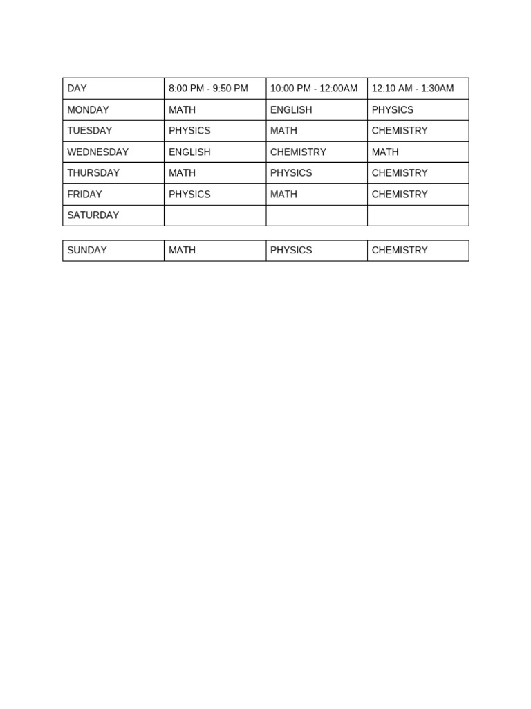 Time Table for Engineering Students | PDF