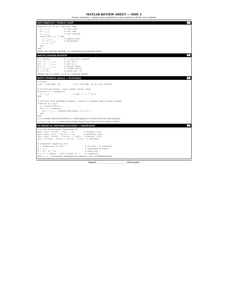 Matlab Review Sheet 2 | PDF