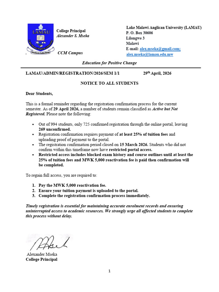 Notice to All Students | PDF