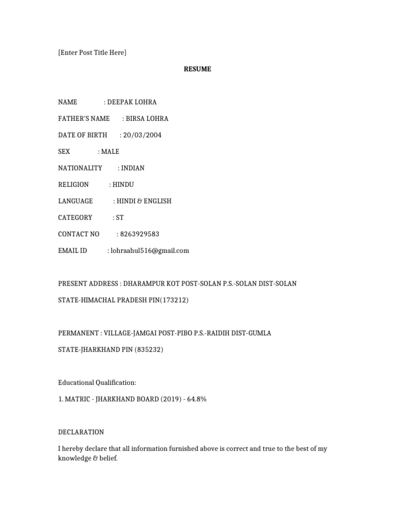 Resume Same Format | PDF