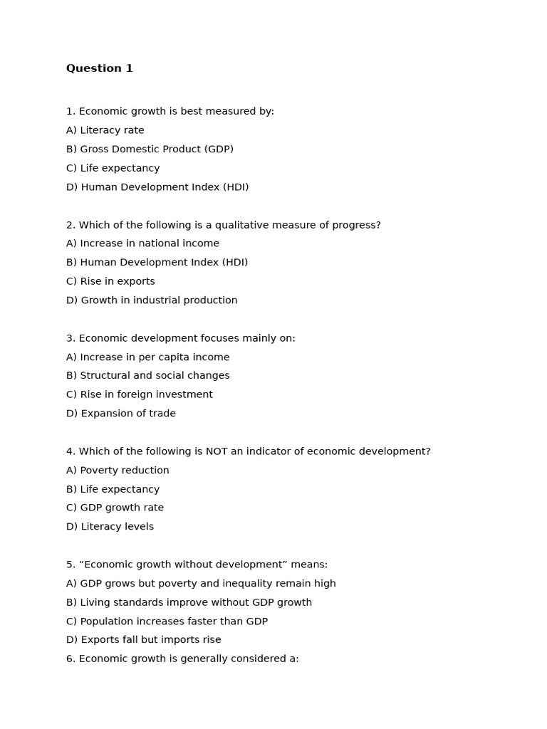 Development Economics-Questions | PDF | Economic Growth | Gross ...