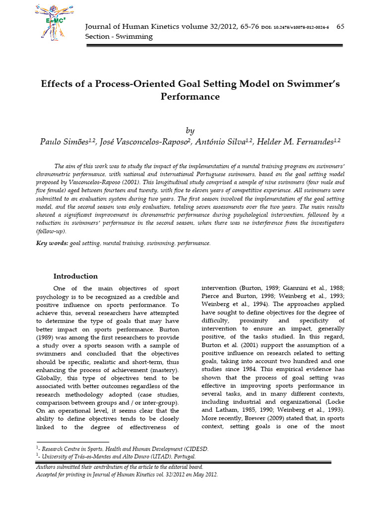 Goal Setting Model Swimming Performance 2012 | PDF | Goal Setting | Goal