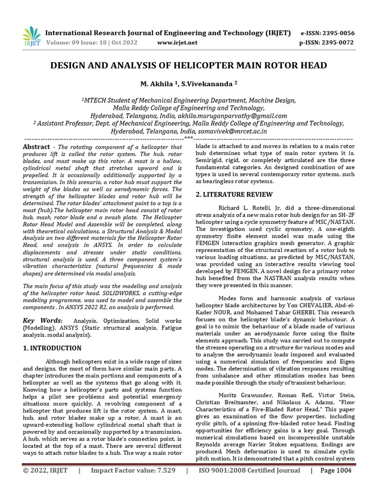 IRJET-V9I10156 | PDF | Strength Of Materials | Helicopter Rotor