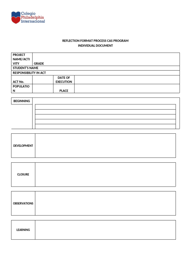 Ss Reflection Format Process Cas Program | PDF