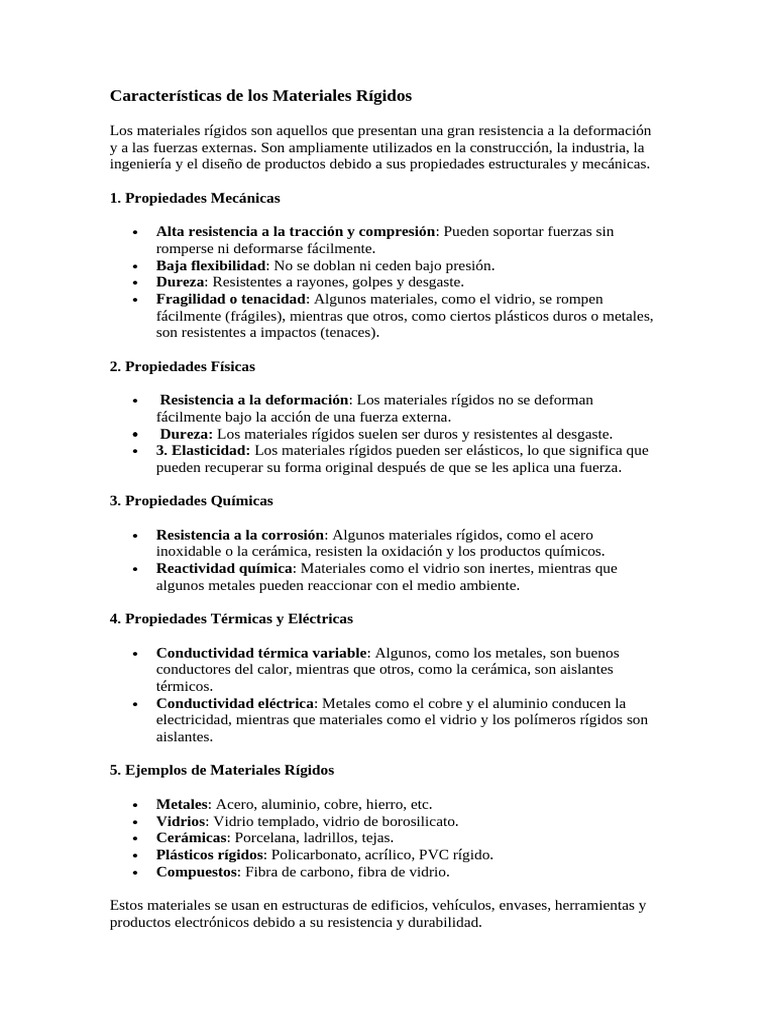 Características de Los Materiales Rígidos | PDF