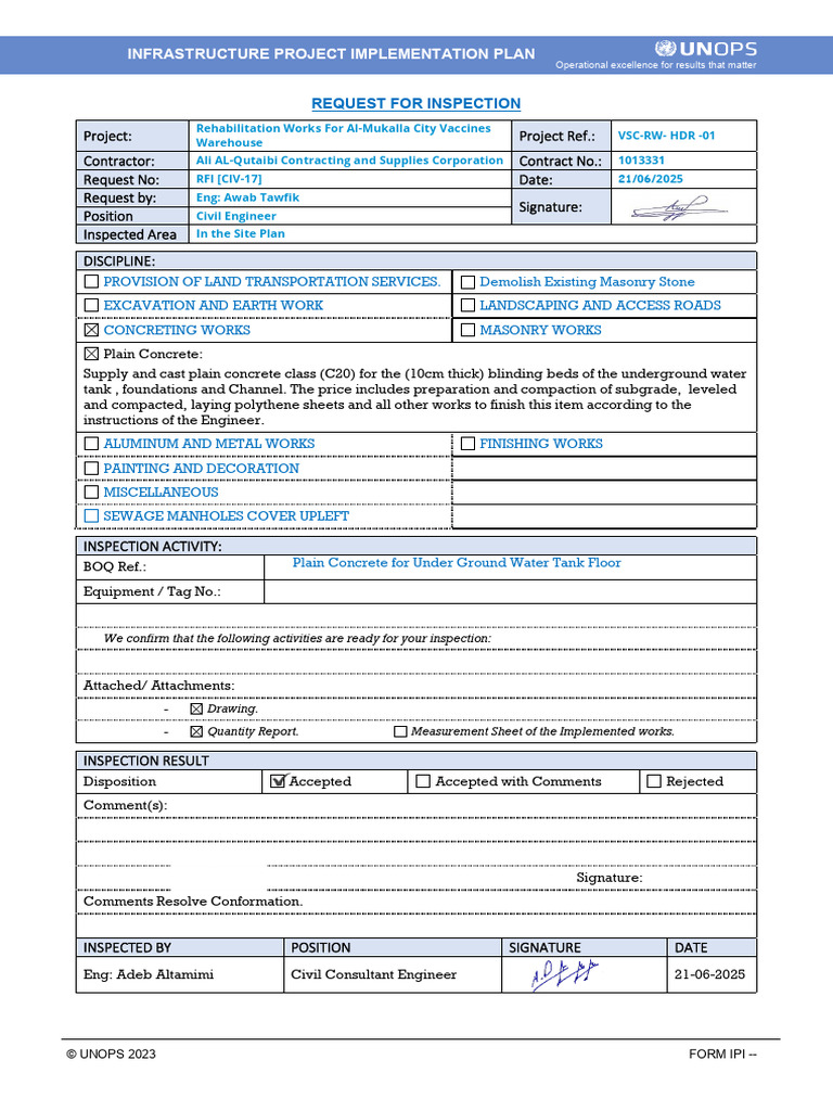 RFI[A4a-17]- Plain Concrete for Under Ground Water Tank | PDF | Civil ...