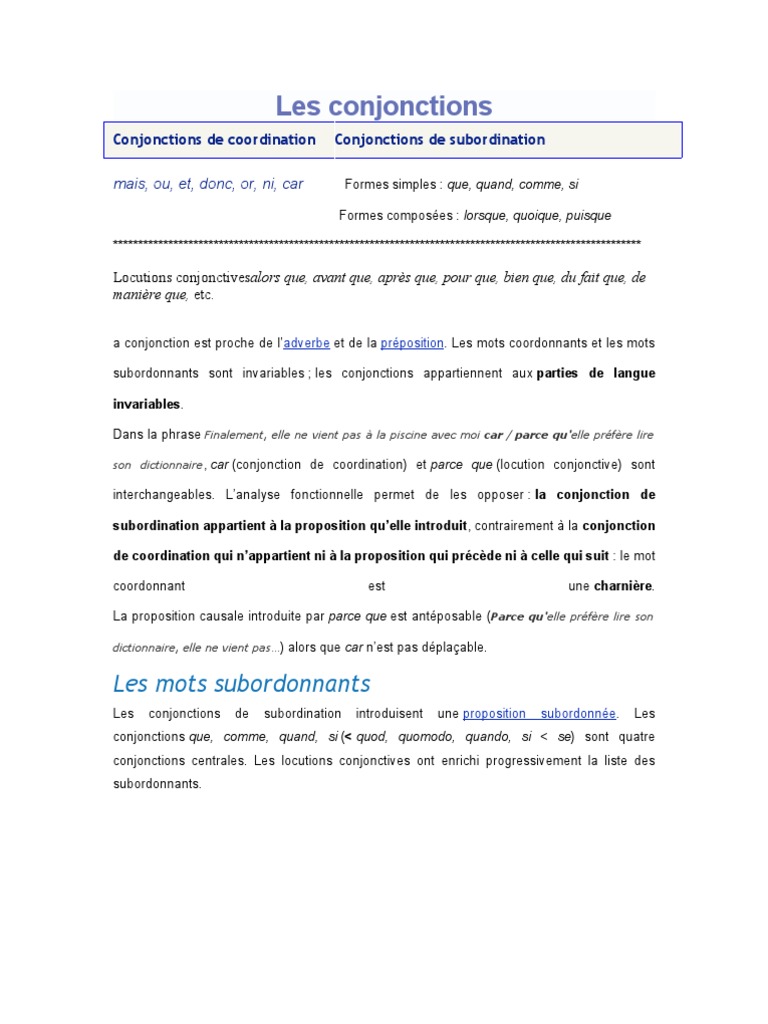Les Conjonctions De Coordination Exercices Pdf Les Conjonctions | PDF | Clause | Typologie linguistique