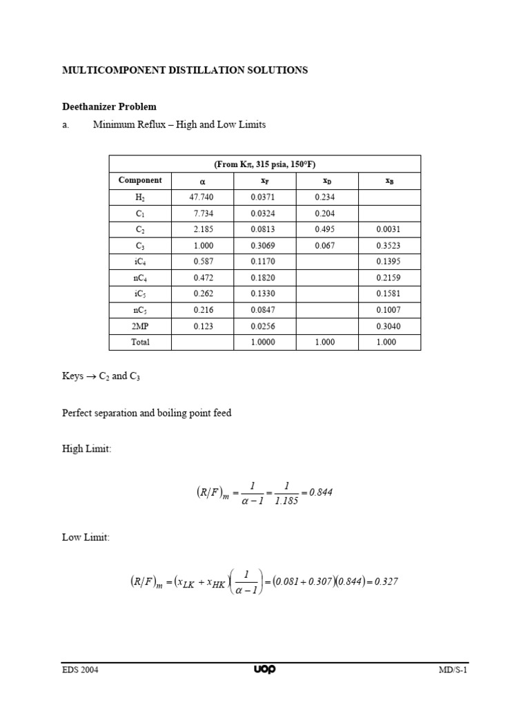 Multicomponent Distillation Solutions | PDF | Chemical Process ...