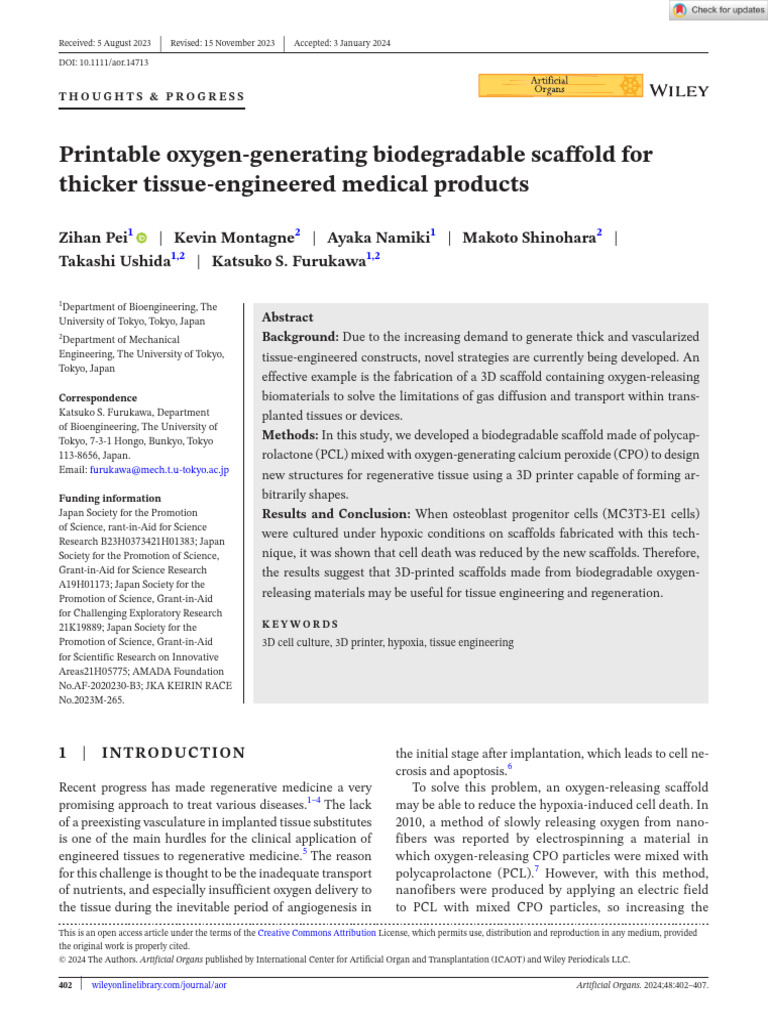 Artificial Organs - 2024 - Pei - Printable Oxygen%E2%80%90generating ...